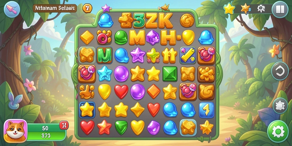 Screenshot utama 5ZK menampilkan gameplay seru saat mencocokkan item.