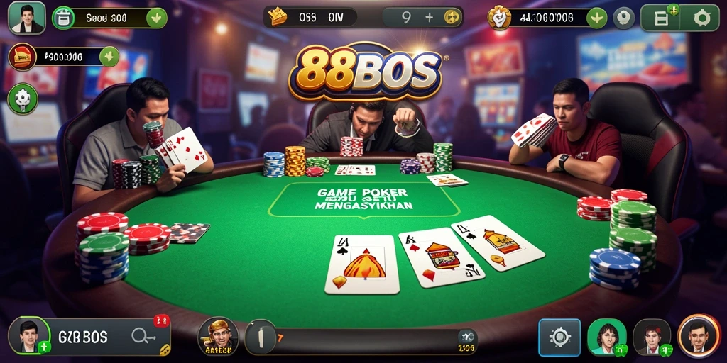 Tampilan gameplay poker yang menegangkan dan seru di 88BOS.