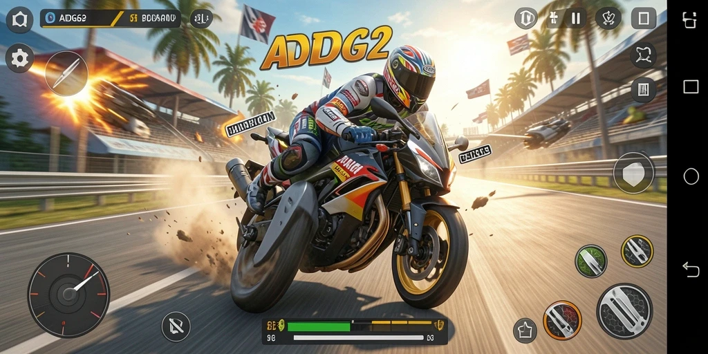 Gameplay seru ADG62 dengan motor balap yang cepat dan menantang.