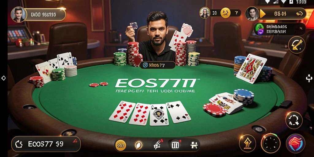 Screenshot menunjukkan suasana seru permainan Poker di EOS77.