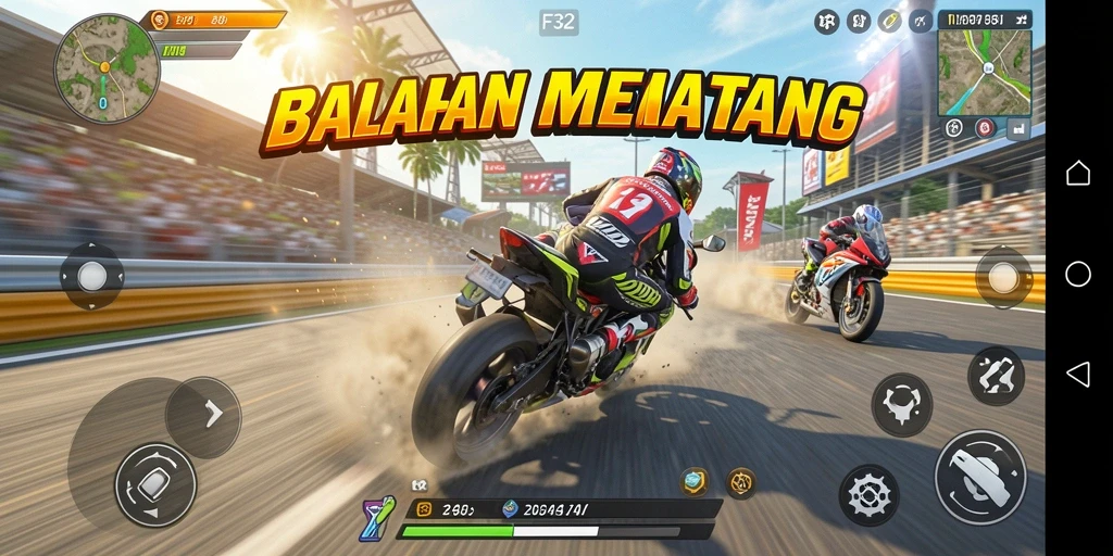 Tampilan gameplay F32 yang menegangkan dan penuh kecepatan.