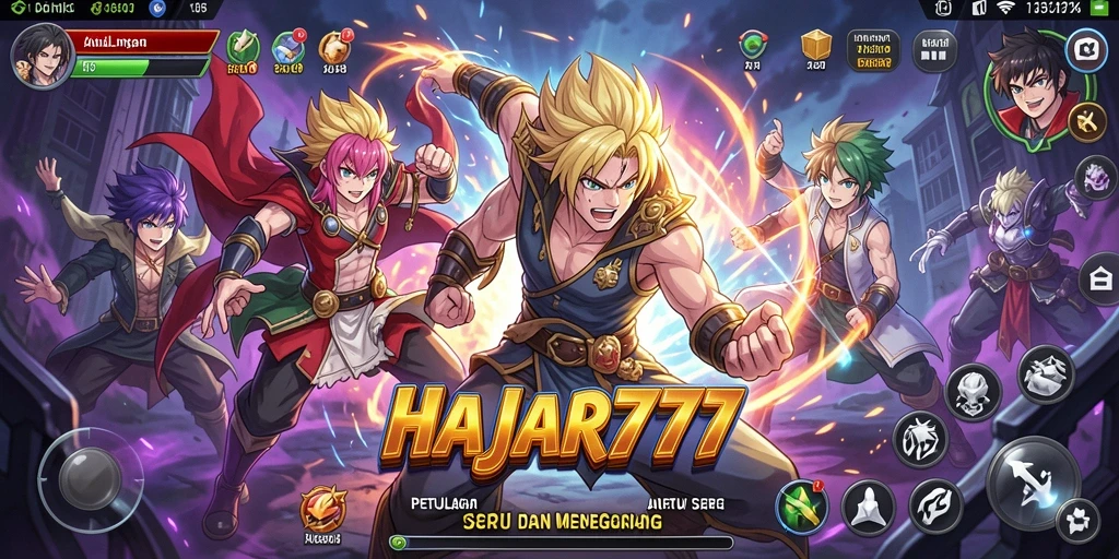 Screenshot gameplay HAJAR777 yang menampilkan karakter anime yang beraksi.