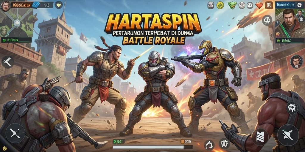 Tampilan seru pertempuran Battle Royale di HARTASPIN yang menegangkan.