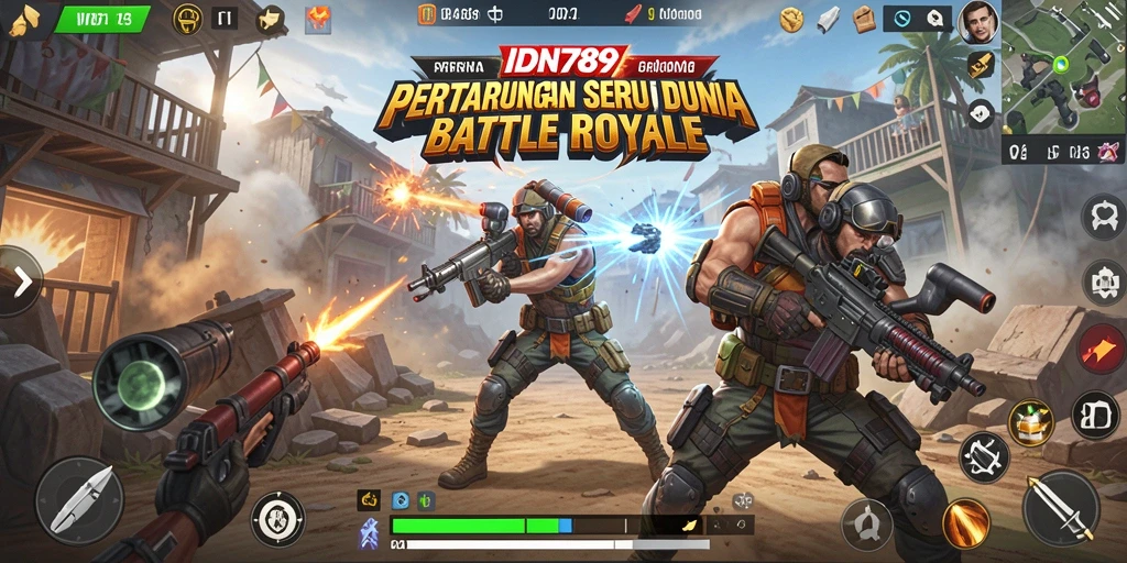 Screenshot gameplay seru IDN789 dalam pertempuran Battle Royale.