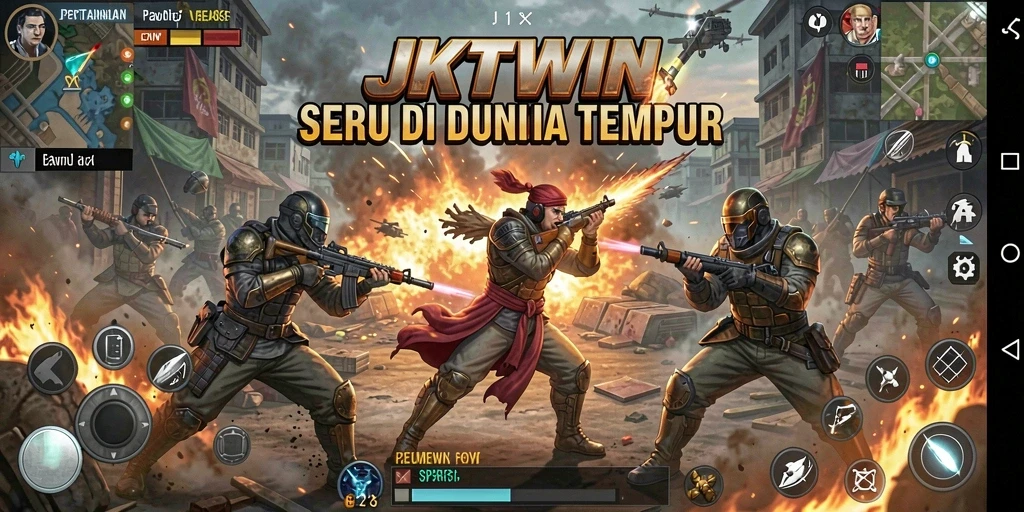 Screenshot utama JKTWIN menampilkan aksi seru dalam pertarungan Fighting.