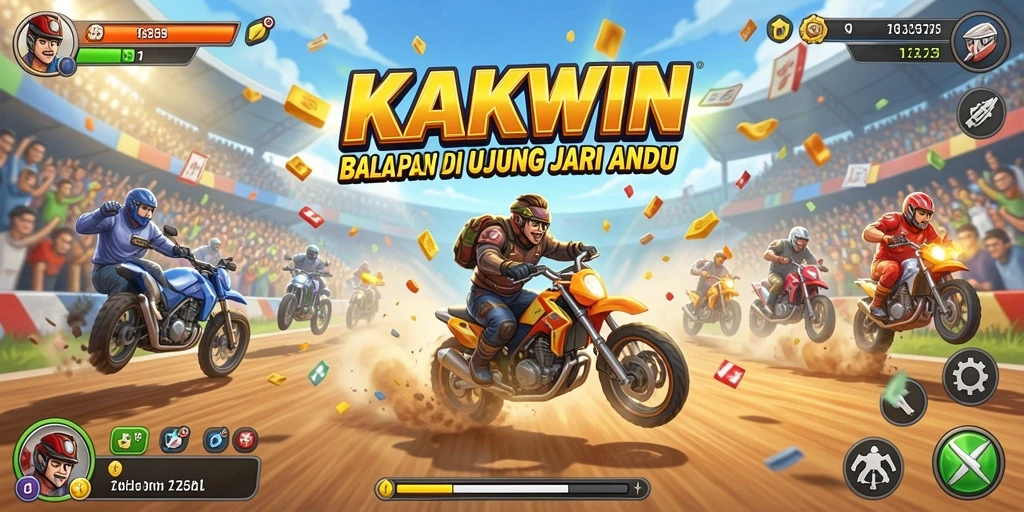 Tangkapan layar gameplay KAKWIN menampilkan aksi balapan seru.