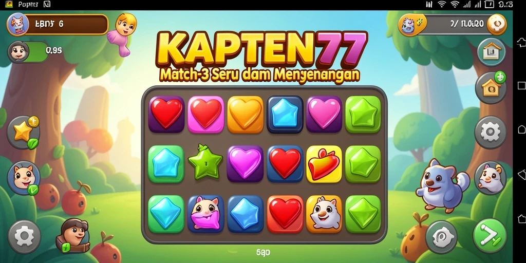 Tangkapan layar gameplay KAPTEN77 yang menampilkan suasana permainan Match-3 yang menarik.