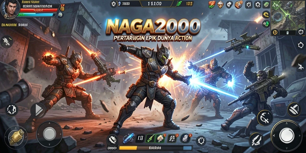 Tangkapan layar dari gameplay NAGA2000 yang menegangkan.