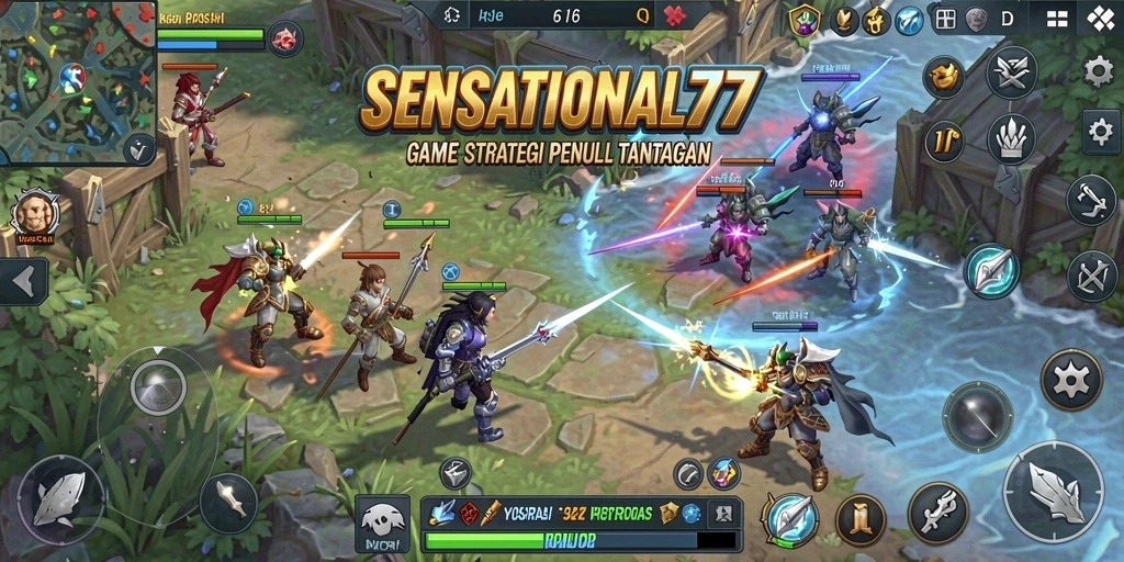 Gameplay SENSATIONAL77 dengan strategi bertempur yang mendebarkan.