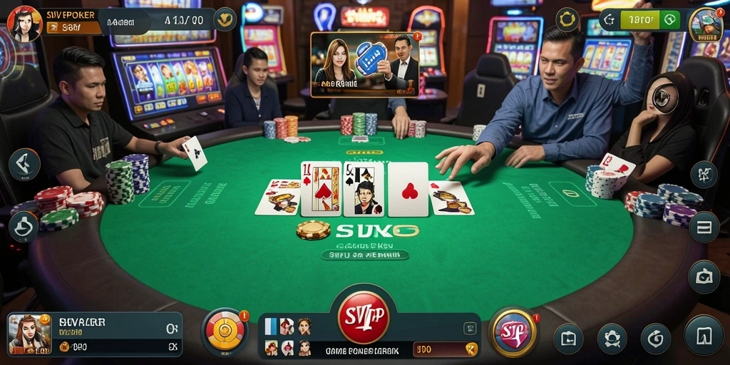 Screenshot gameplay SVIP4 yang menggambarkan keseruan bermain poker.
