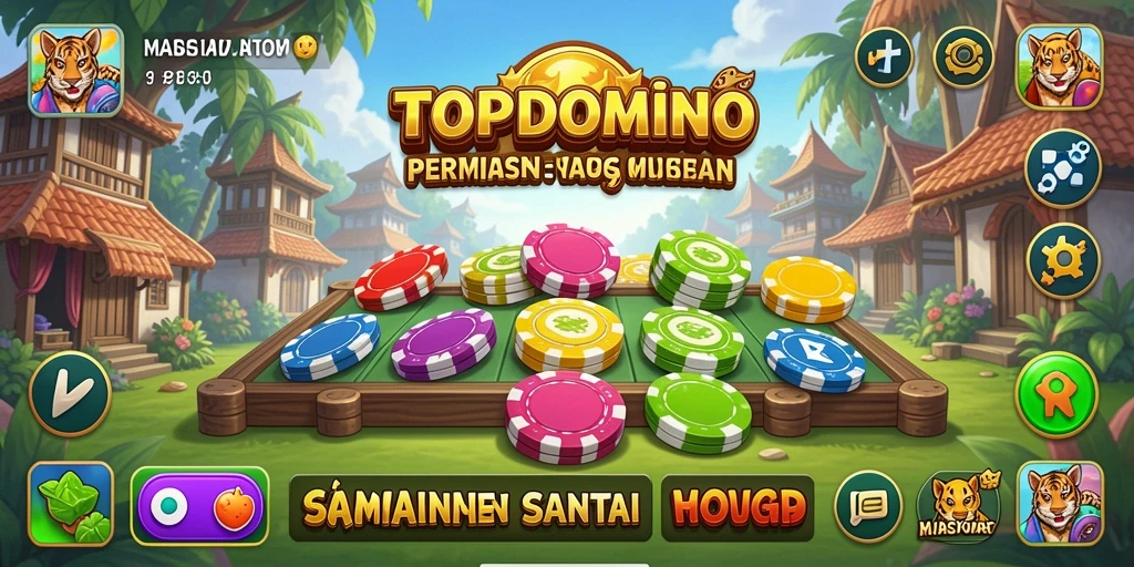 Tampilan gameplay <strong>TOPDOMINO</strong> yang menarik dan penuh warna.