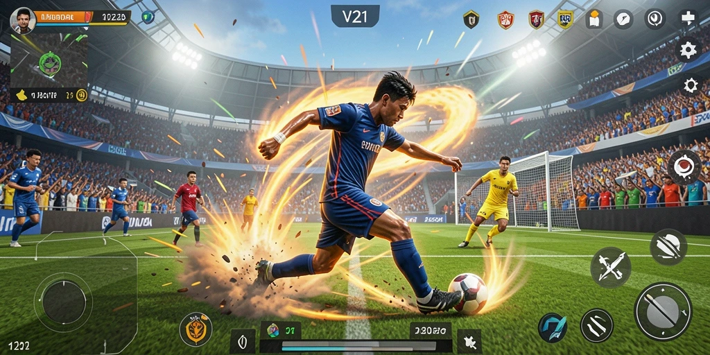 Tangkapan layar V21 menampilkan aksi seru dalam permainan olahraga.