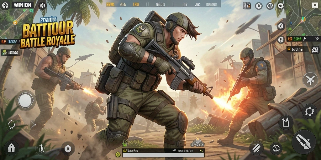 Tampilan gameplay seru dalam pertempuran Battle Royale.